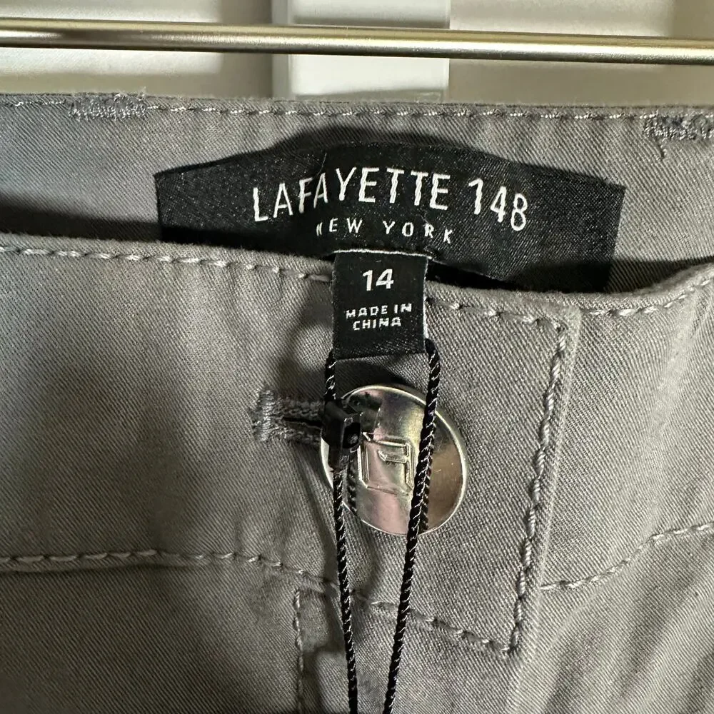 NWT Lafayette 148 Bi-Stretch Pima Cotton Fulton Cropped Pant Rock 14 Minimalist‎